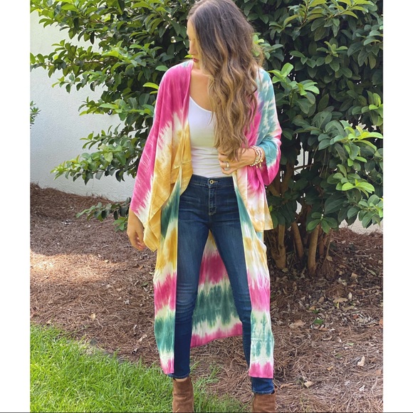 Tops - Multi Color Boho Tie Dye Kimono